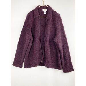 Talbots Women's Wool Boucle Full Zip Cardigan Sweater Purple Size XL